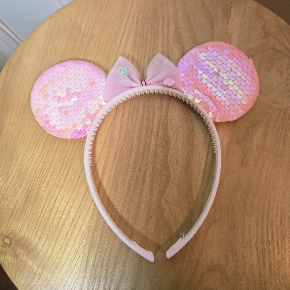 4 Different Sequin Minnie Mouse Ears Headband With Bow And Ribbon